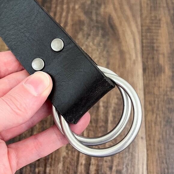 Gap Double O Ring Leather Cinch Belt Woven Leather Detail Size Large Black - Picture 6 of 15